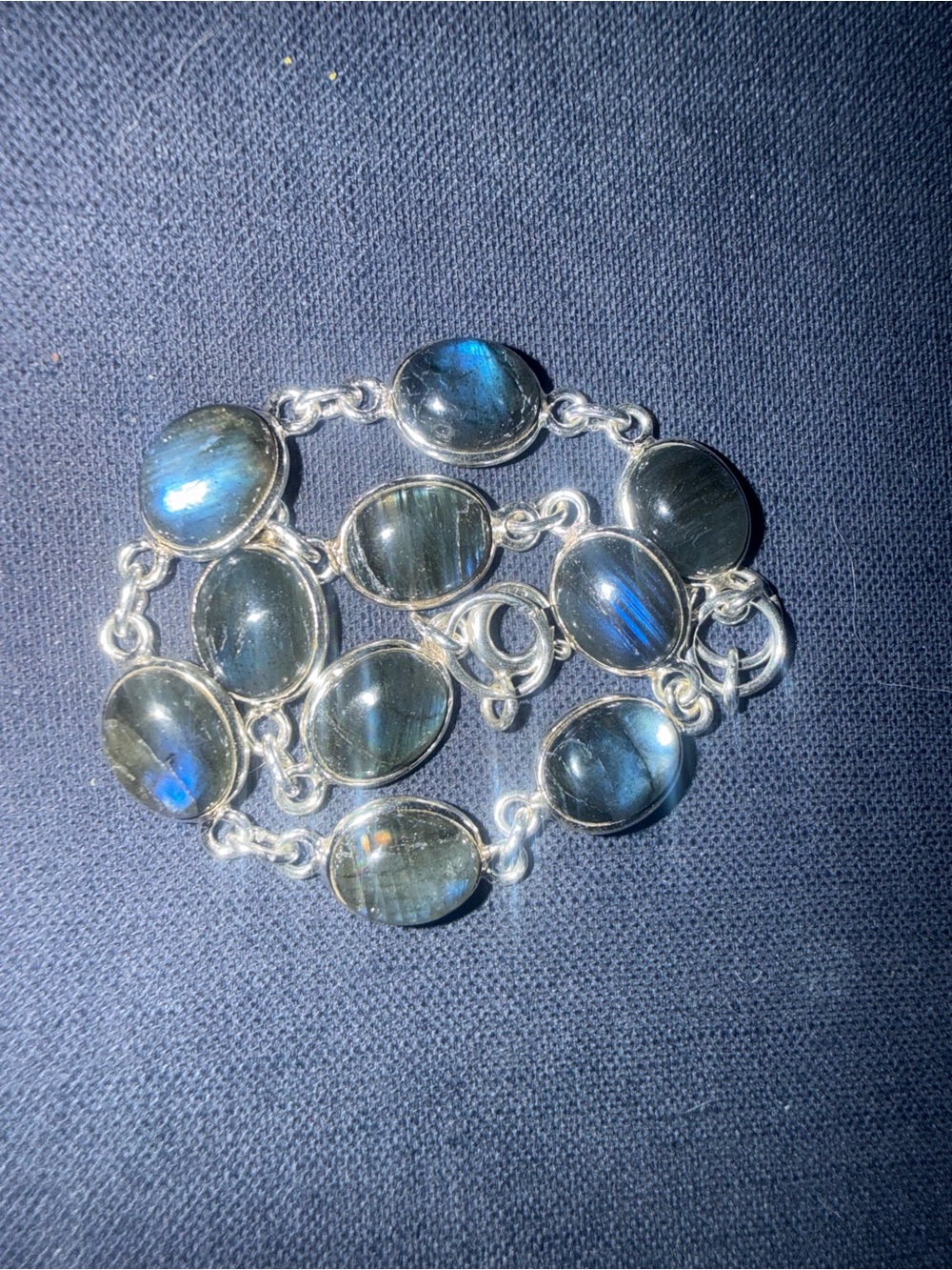 925 Labradorite Bracelet in Blue-Gray - size 9 sterling silver Labradorite ring